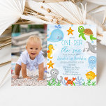 Photo Under the Sea One-der The Sea First Birthday Invitation<br><div class="desc">Photo Under the Sea One-der The Sea First Birthday Invitation
 
First birthday invitation for a baby boy featuring various sea creatures or critters and seaweed. This boy's under the sea birthday invitation is ideal for an under the sea themed birthday party and could be used for any age.</div>