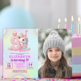 Photo Unicorn 9th Birthday - Magical Birthday Invitation