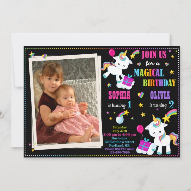 Photo Unicorn birthday invitation Joint birthday (Front)