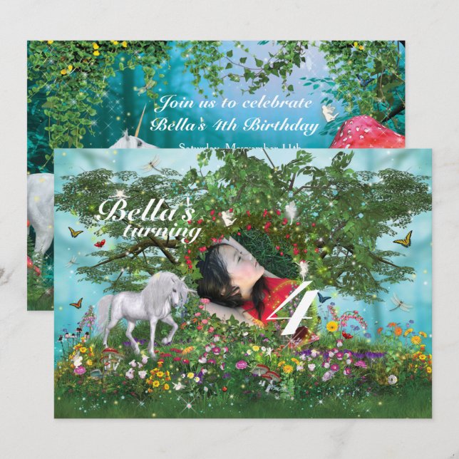 Photo Unicorn Birthday Party Invitations (Front/Back)