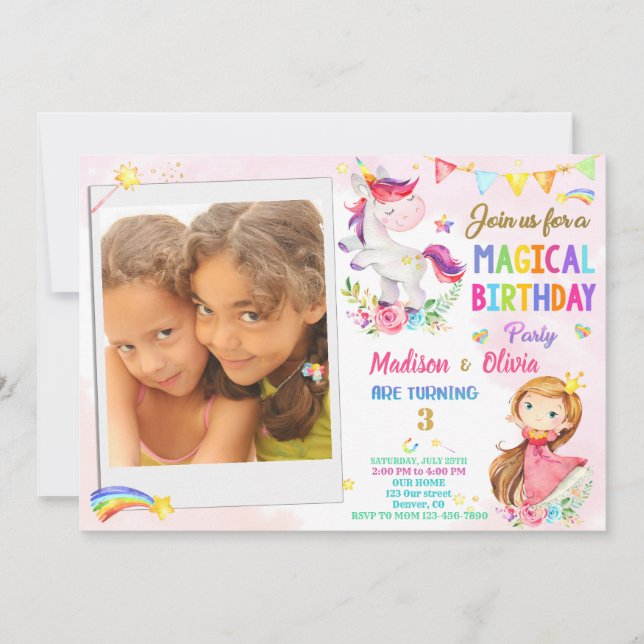 Photo Unicorn et invitation à l'anniversaire de la (Devant)