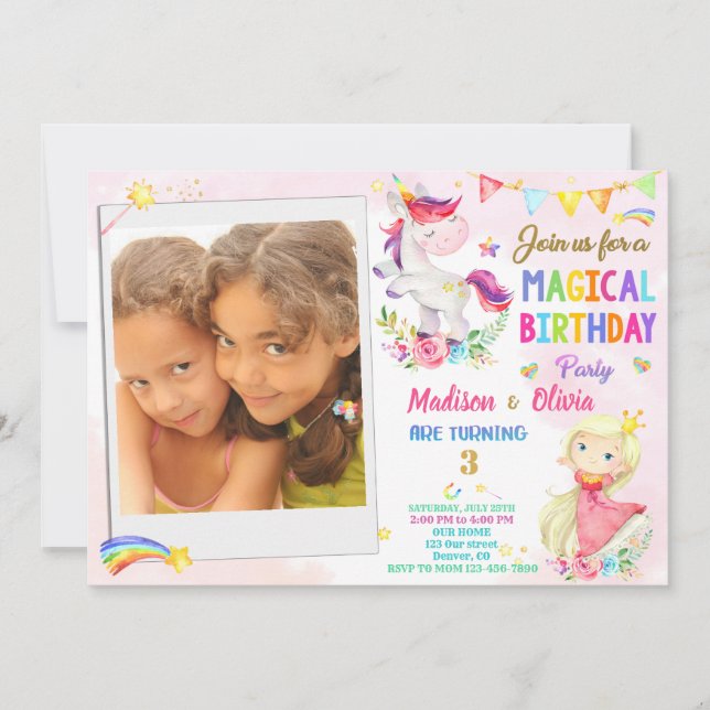 Photo Unicorn et invitation à l'anniversaire de la (Devant)