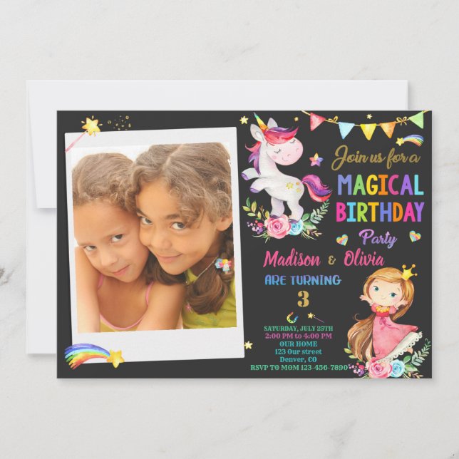 Photo Unicorn et invitation à l'anniversaire de la (Devant)