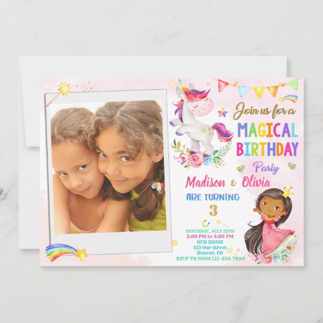Photo Unicorn et invitation à l'anniversaire de la (Devant)