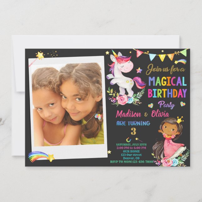 Photo Unicorn et invitation à l'anniversaire de la (Devant)