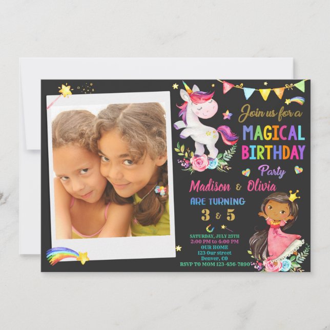 Photo Unicorn et invitation à l'anniversaire de la (Devant)