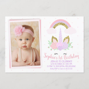 Photo Unicorn et Rainbow Birthday Invitation