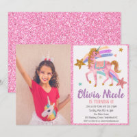 Photo Unicorn Glitter Birthday Invitation
