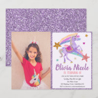 Photo Unicorn Glitter Birthday Invitation