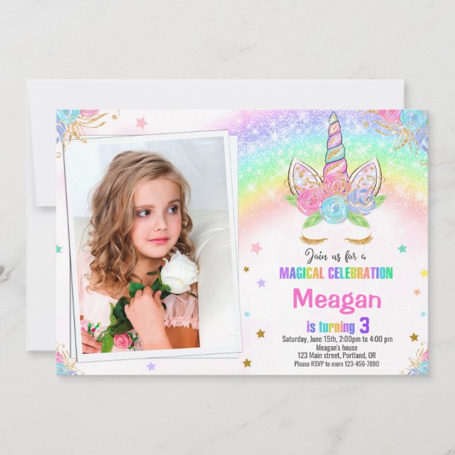 Photo Unicorn invitation anniversaire invitation m (Devant)