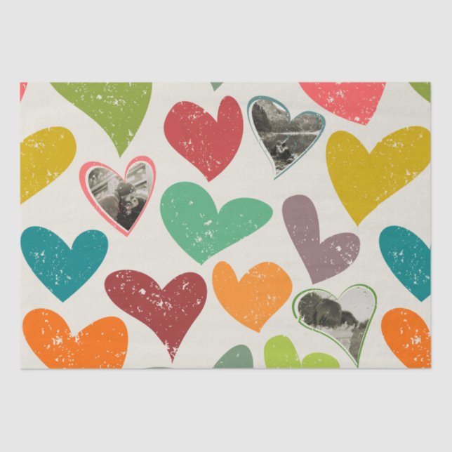 Photo Valentine's Day Colourful Grunge Hearts  Tissue Paper (Front)