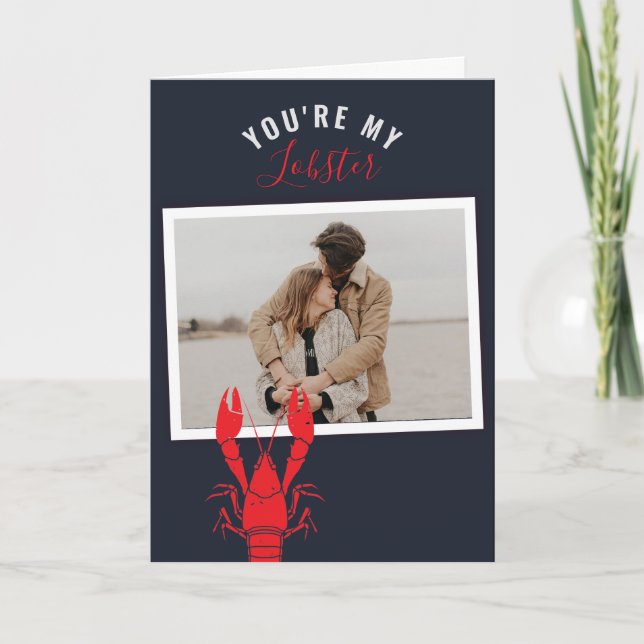 Photo Valentine's Day Lobster Seafood Gag Custom Holiday Card (Front)