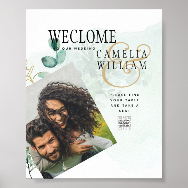 PHOTO verte BUDGET Mariage Affiche de bienvenue (Devant)