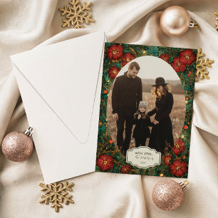 Photo Victorian Amaryllis Holly Christmas Holiday Card