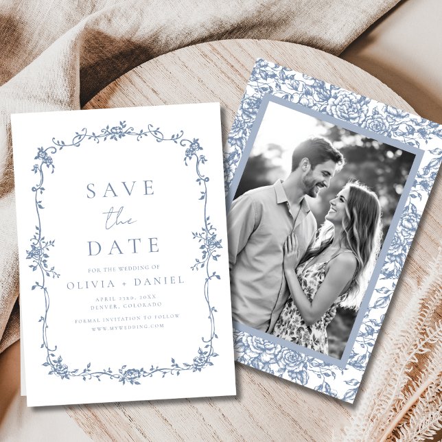 Photo Victorian Floral Dusty Blue French Wedding  Save The Date (Creator Uploaded)