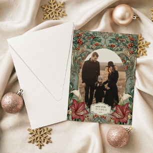 Photo Victorian Holly & Amaryllis Christmas Holiday Card
