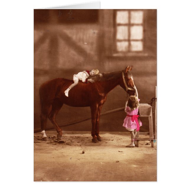 Photo victorienne : Enfants adorables avec cheval (Devant)