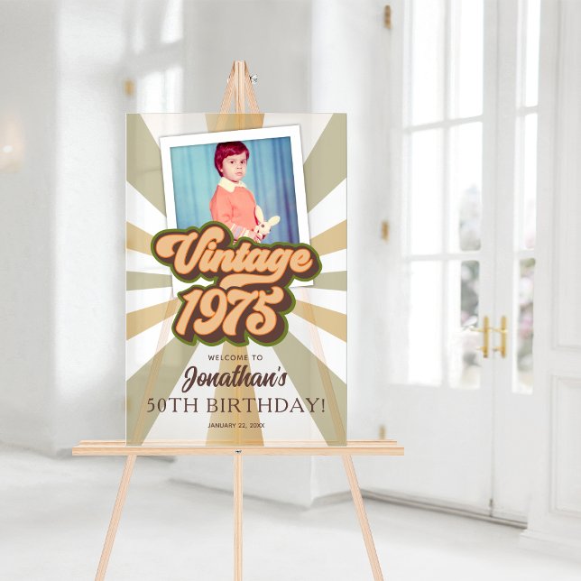 Photo vintage 1975 50e anniversaire Bienvenue (Vintage 1975 50th Birthday Photo Welcome Acrylic Sign)