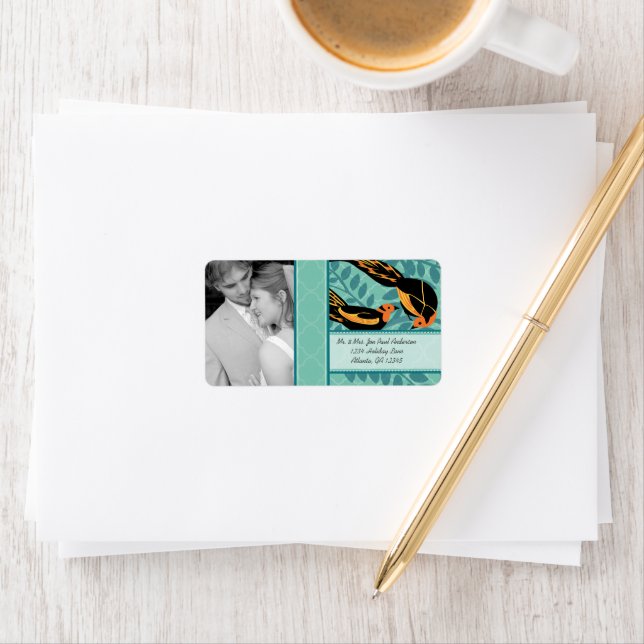 Photo Vintage Art Deco Destination Bird Pattern Label (Insitu)