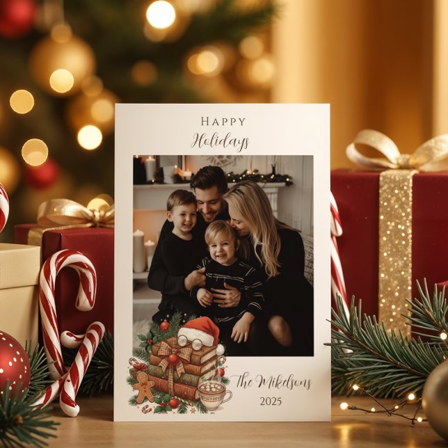 Photo Vintage Book Lover Christmas Holiday Card (Creator Uploaded)