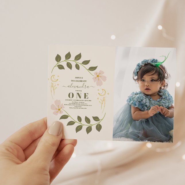 Photo Vintage Celestial Botanical 1st Birthday Invitation (Creator Uploaded)