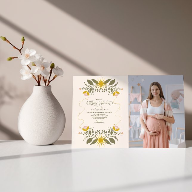 Photo Vintage Celestial Botanical Baby Shower Invitation (Creator Uploaded)