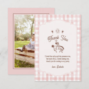Photo Vintage Cowgirl Rodeo Gingham Girl Birthday Thank You Card