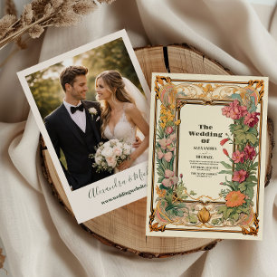 Photo Vintage Floral Art Nouveau Wedding Invitation