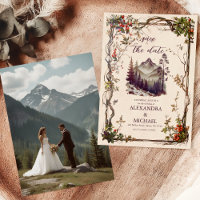 Photo Vintage Mountain Forest Evergreen Wedding