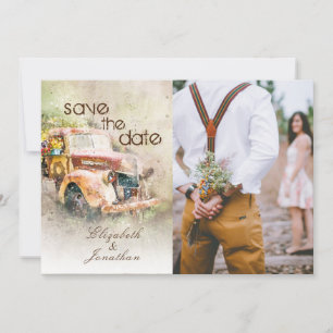 Photo Vintage Rustic Truck Floral Wedding Save The Date