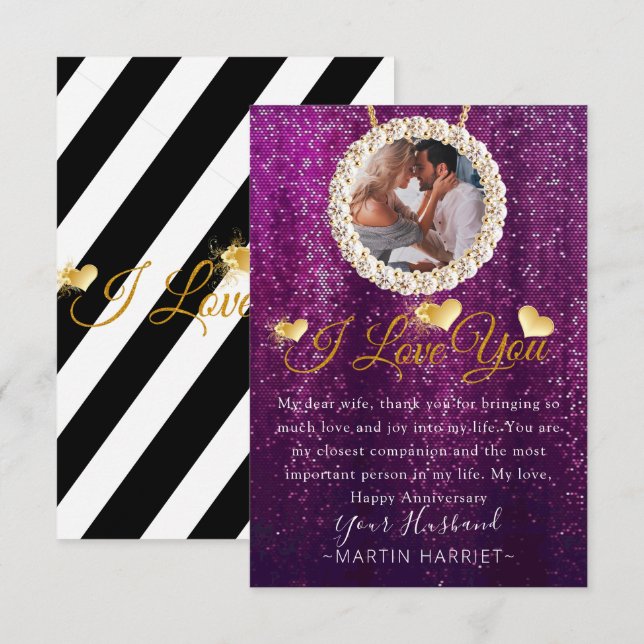 Photo violette Je T'Aime Carte Anniversaire Pour F (Devant / Derrière)