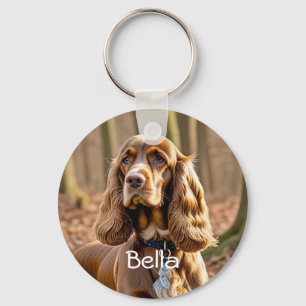 Photo & Watercolor Cocker Spaniel Personalize Keychain