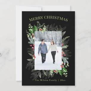 Photo Watercolor Greenery Merry Christmas Holiday Card