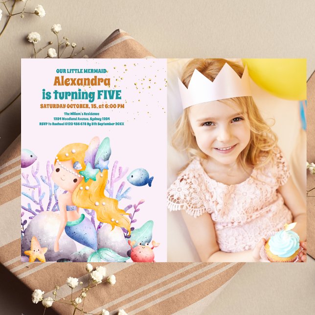 Photo  Watercolor Mermaid Birthday Party Invitation (Creator Uploaded)