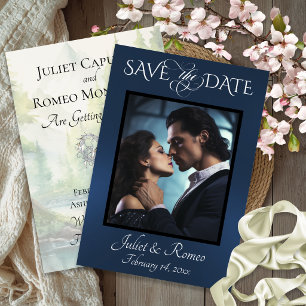 Photo & Watercolor Mountains - Blue Save The Date