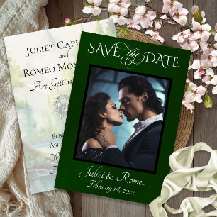 Photo & Watercolor Mountains - Emerald Save The Date