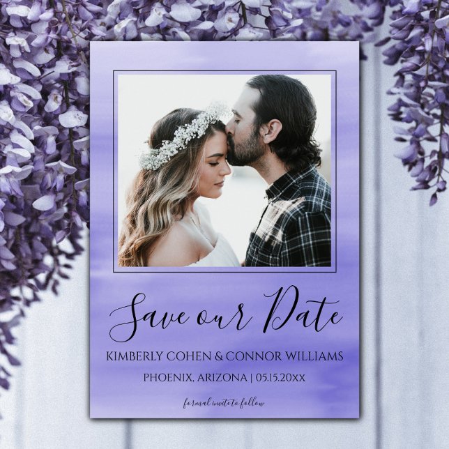 Photo Watercolor Save the Date | Purple (Purple Watercolor Photo Save the Date)