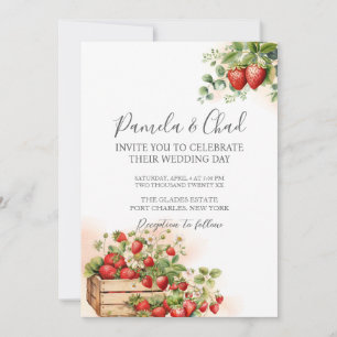 Photo Watercolor Strawberries QR Code Wedding  Invitation