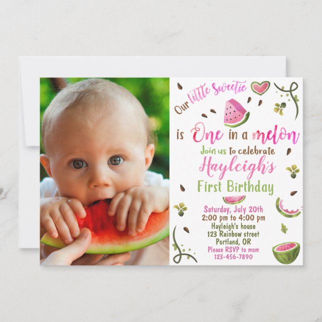 Photo Watermelon invitation anniversaire 1er anniv (Devant)