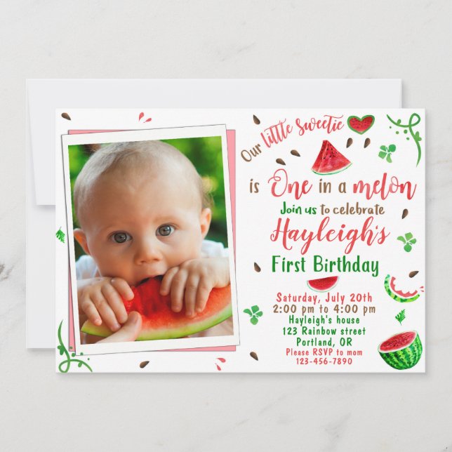 Photo Watermelon invitation anniversaire 1er anniv (Devant)
