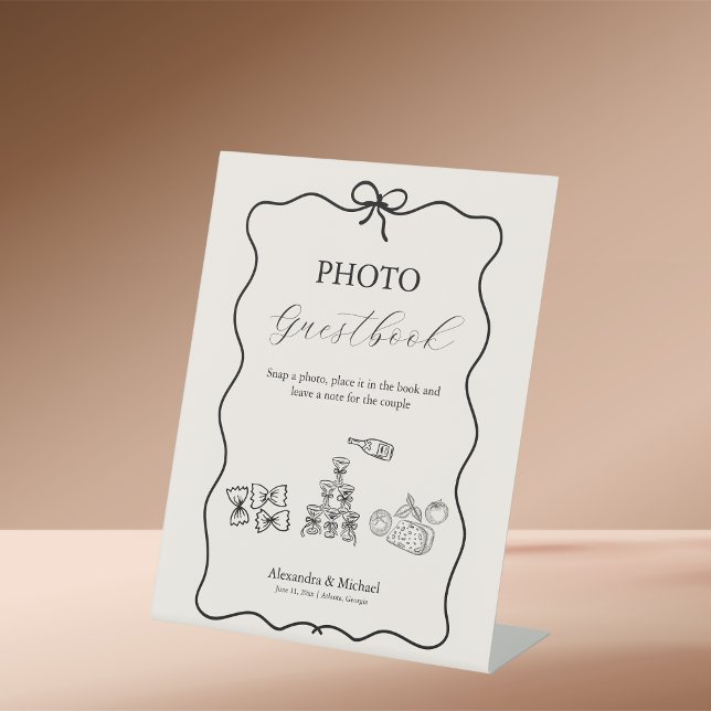 Photo Wavy Whimsical Italian Doodle Wedding Pedestal Sign (Creator Uploaded)