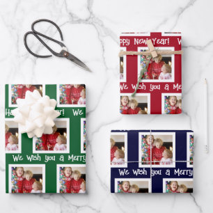 Photo We Wish You A Merry Christmas Three Colour Wrapping Paper Sheet