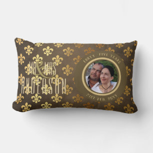 PHOTO Wedding Anniversary ANY Bronze Gold Ornate Lumbar Pillow