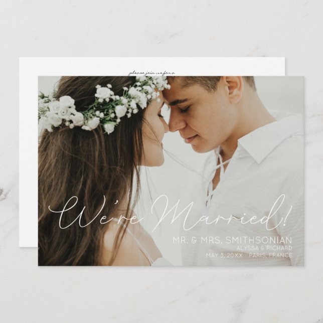 Photo Wedding Announcement & Opt Reception White (Front/Back)