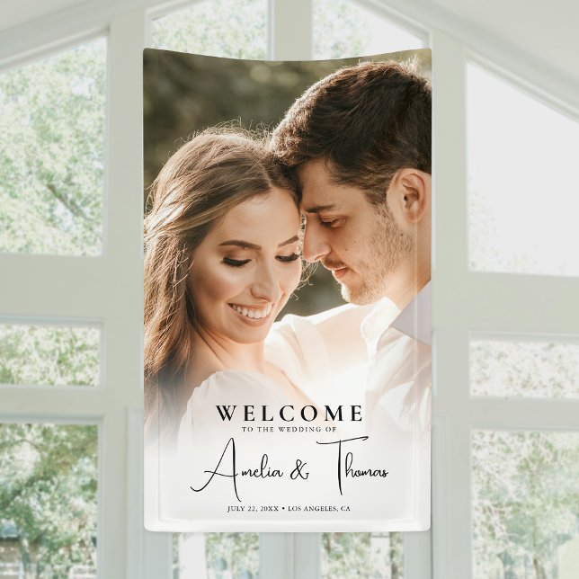  Photo Wedding Ceremony Welcome Banner (Add elegance to your wedding with a fancy vertical banner, perfect for stunning decor and photos!)