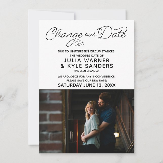 Photo Wedding Date Change Announcement (Front)