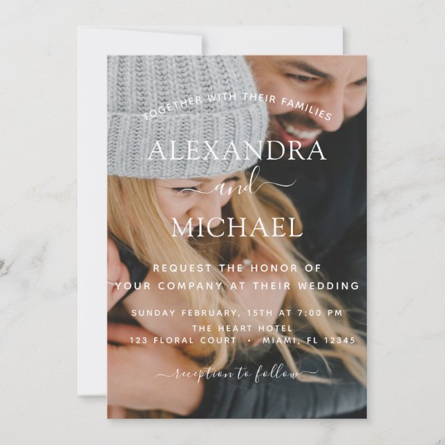 Photo Wedding Elegant Modern Typography Invitation (Front)