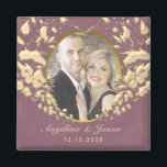 Photo Wedding Favor Magnet<br><div class="desc">Chic, modern, elegant purple wedding favor magnet, with gold art-deco heart and custom photo of the couple.</div>