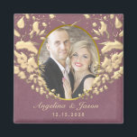 Photo Wedding Favor Magnet<br><div class="desc">Chic,  modern,  elegant purple wedding favor magnet,  with gold art-deco heart and custom photo of the couple.</div>