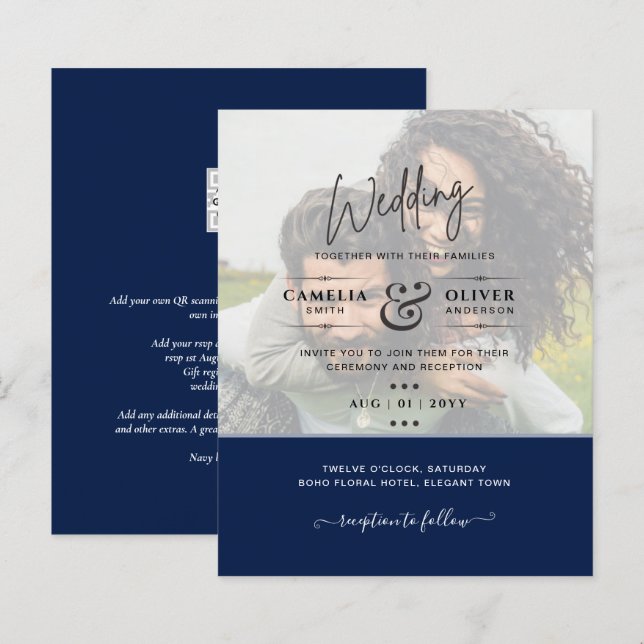 PHOTO WEDDING INVITATION Budget Overlay Text LeahG (Front/Back)